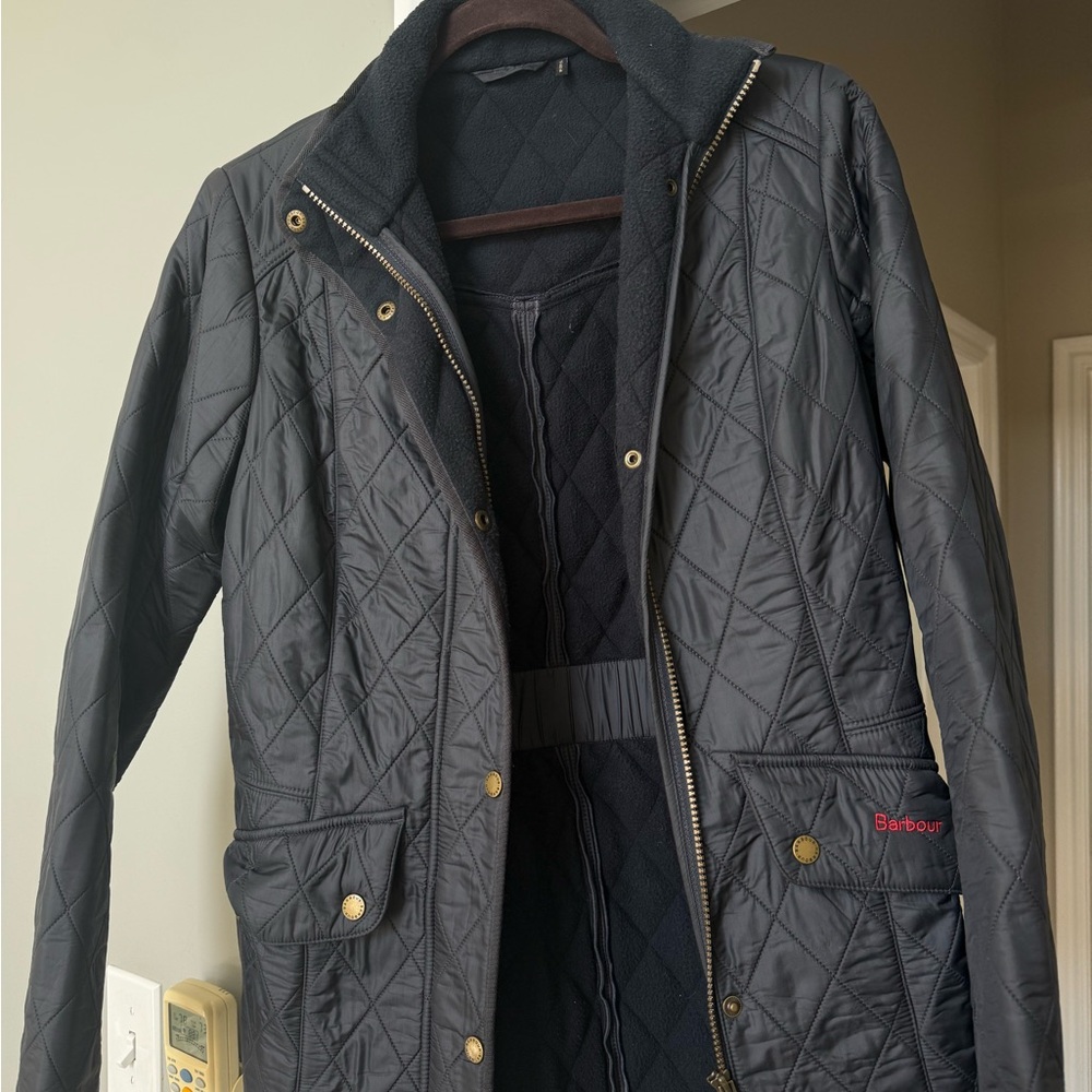 Barbour Quilted Utility Jacket in Black with Gold Hardware